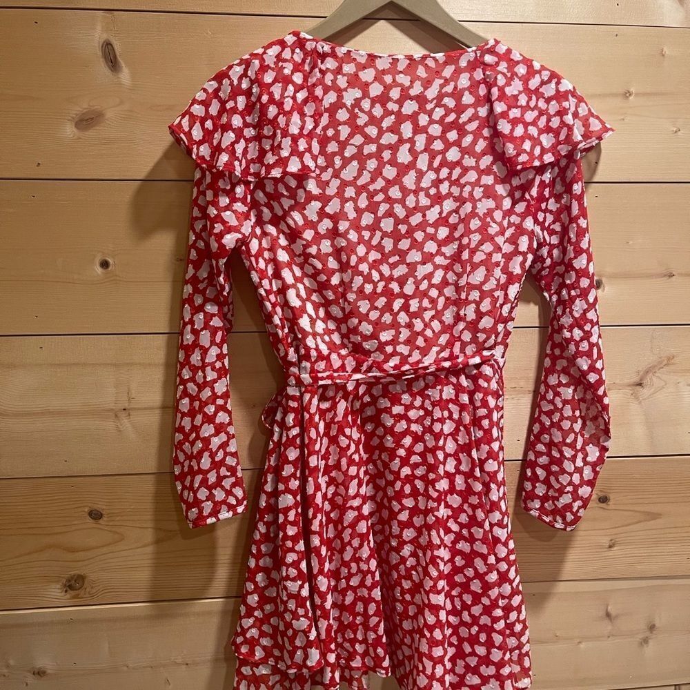 NWT FREE PEOPLE Red & White Frenchie Wrap Dress,size XS - Picture 6 of 8